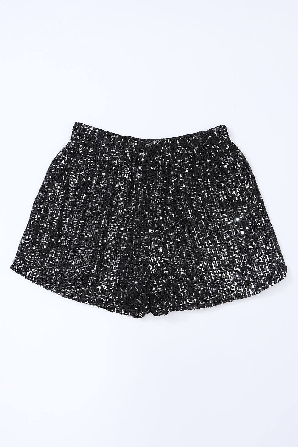 Black Sequin Straight Leg High Waist Casual Shorts - MAD RUFFI