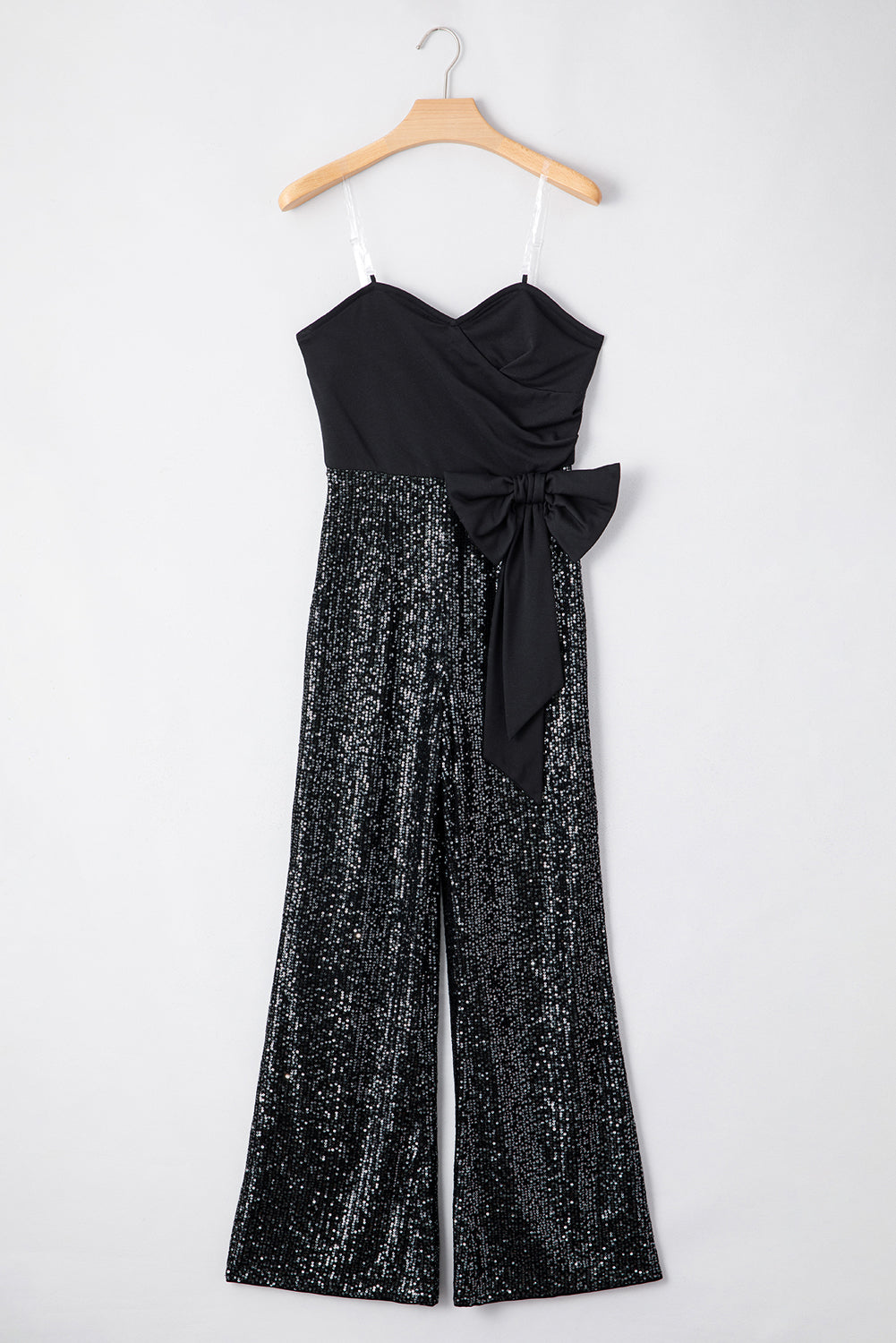 Black Sequin Tube Top Bowknot Wide Leg Jumpsuit - MAD RUFFI