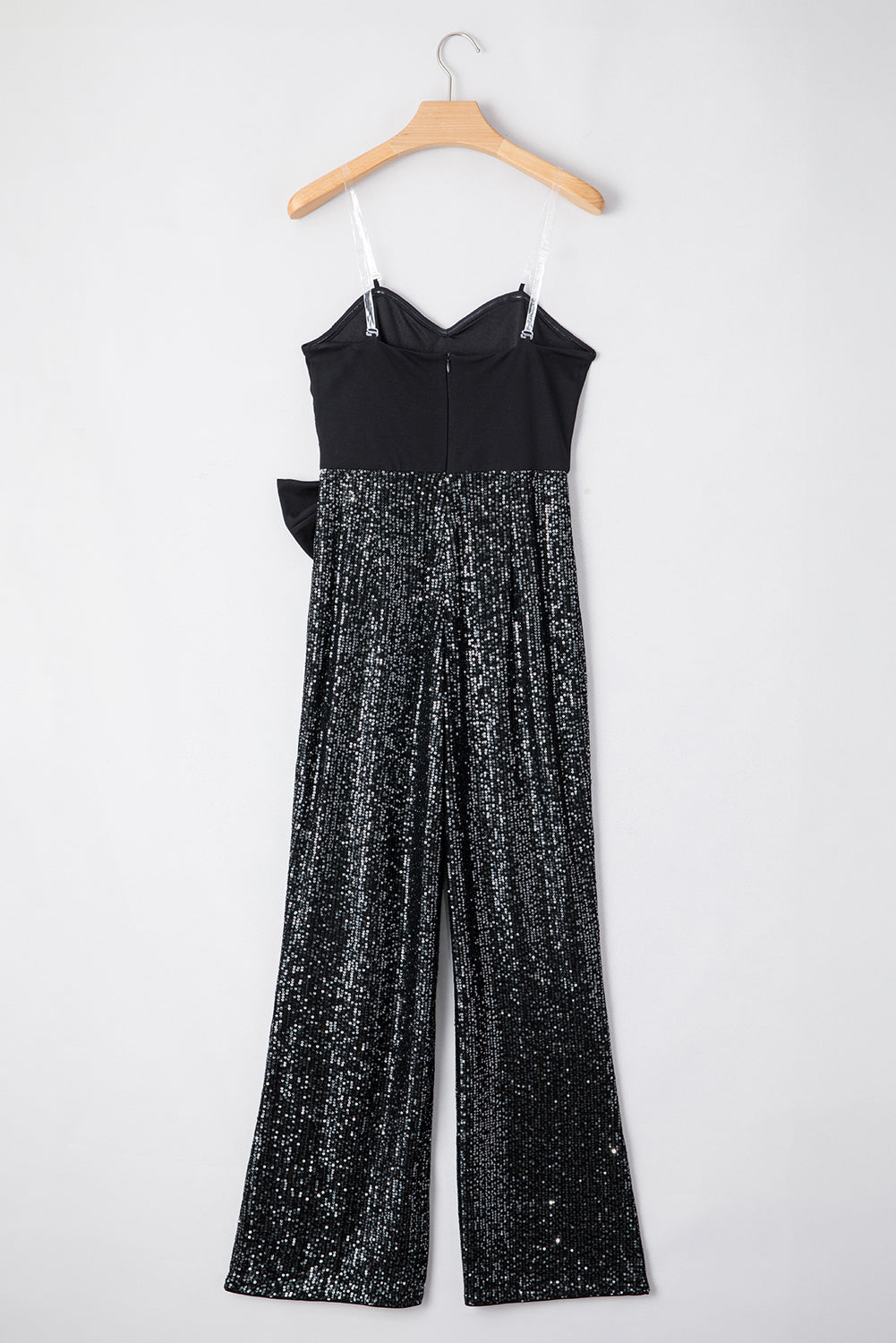 Black Sequin Tube Top Bowknot Wide Leg Jumpsuit - MAD RUFFI