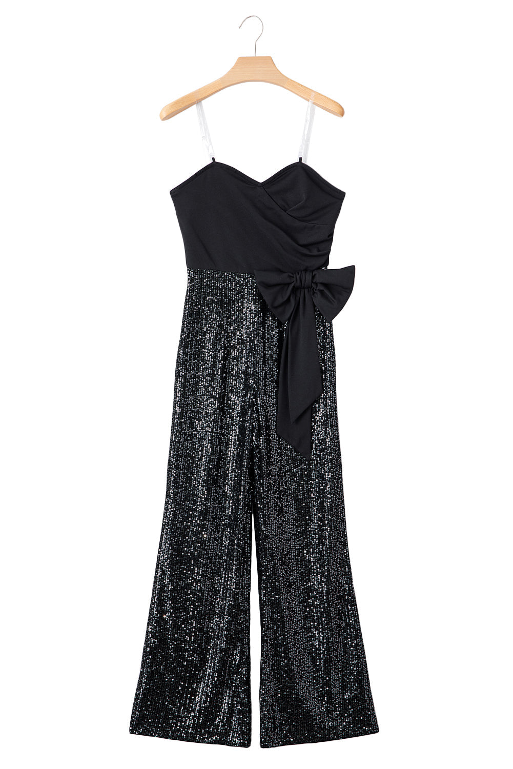 Black Sequin Tube Top Bowknot Wide Leg Jumpsuit - MAD RUFFI