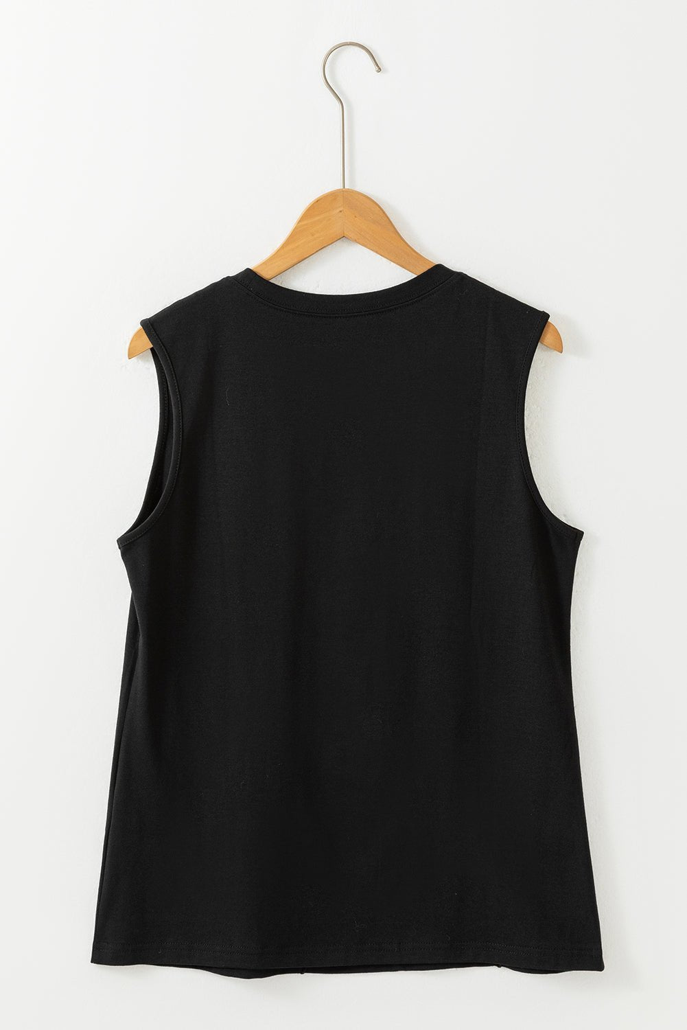 Black Solid Color Crew Neck Pleated Sleeveless Top - MAD RUFFI