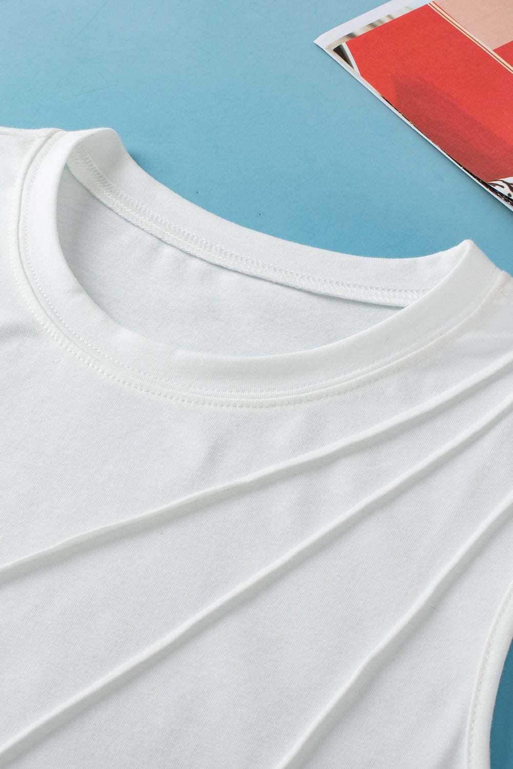 Black Solid Color Crew Neck Pleated Sleeveless Top - MAD RUFFI