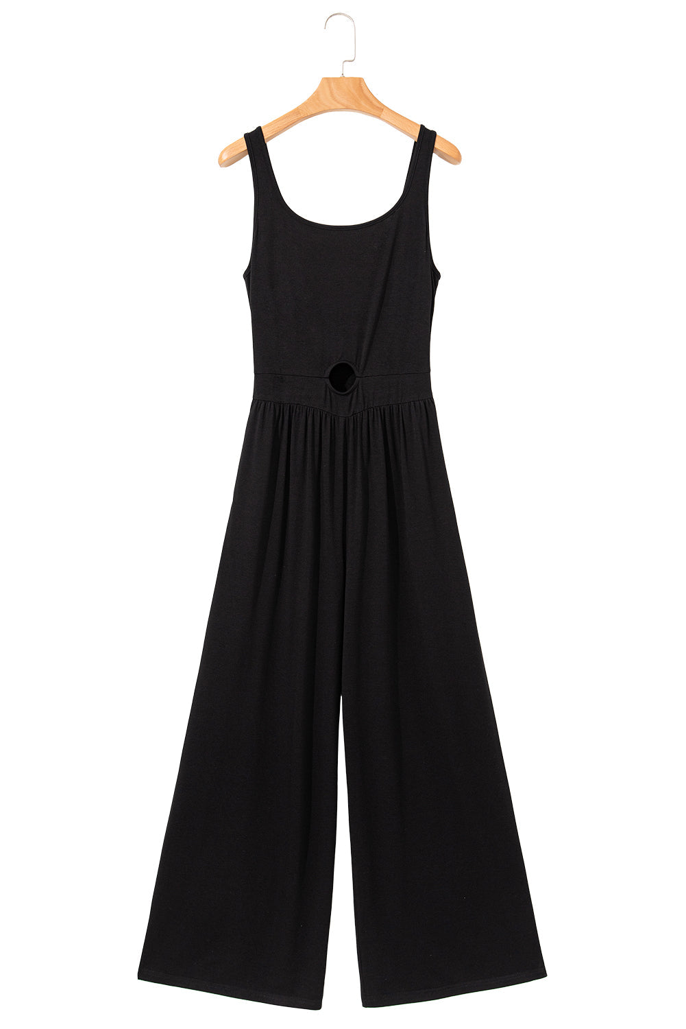 Black Solid Color Cutout Wide Leg Jumpsuit - MAD RUFFI