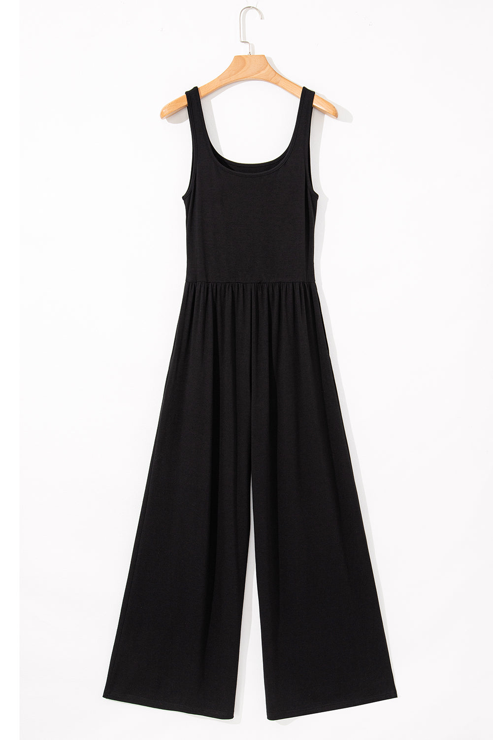 Black Solid Color Cutout Wide Leg Jumpsuit - MAD RUFFI