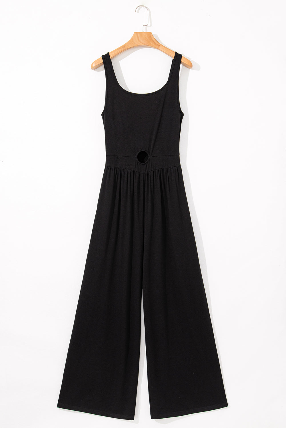 Black Solid Color Cutout Wide Leg Jumpsuit - MAD RUFFI