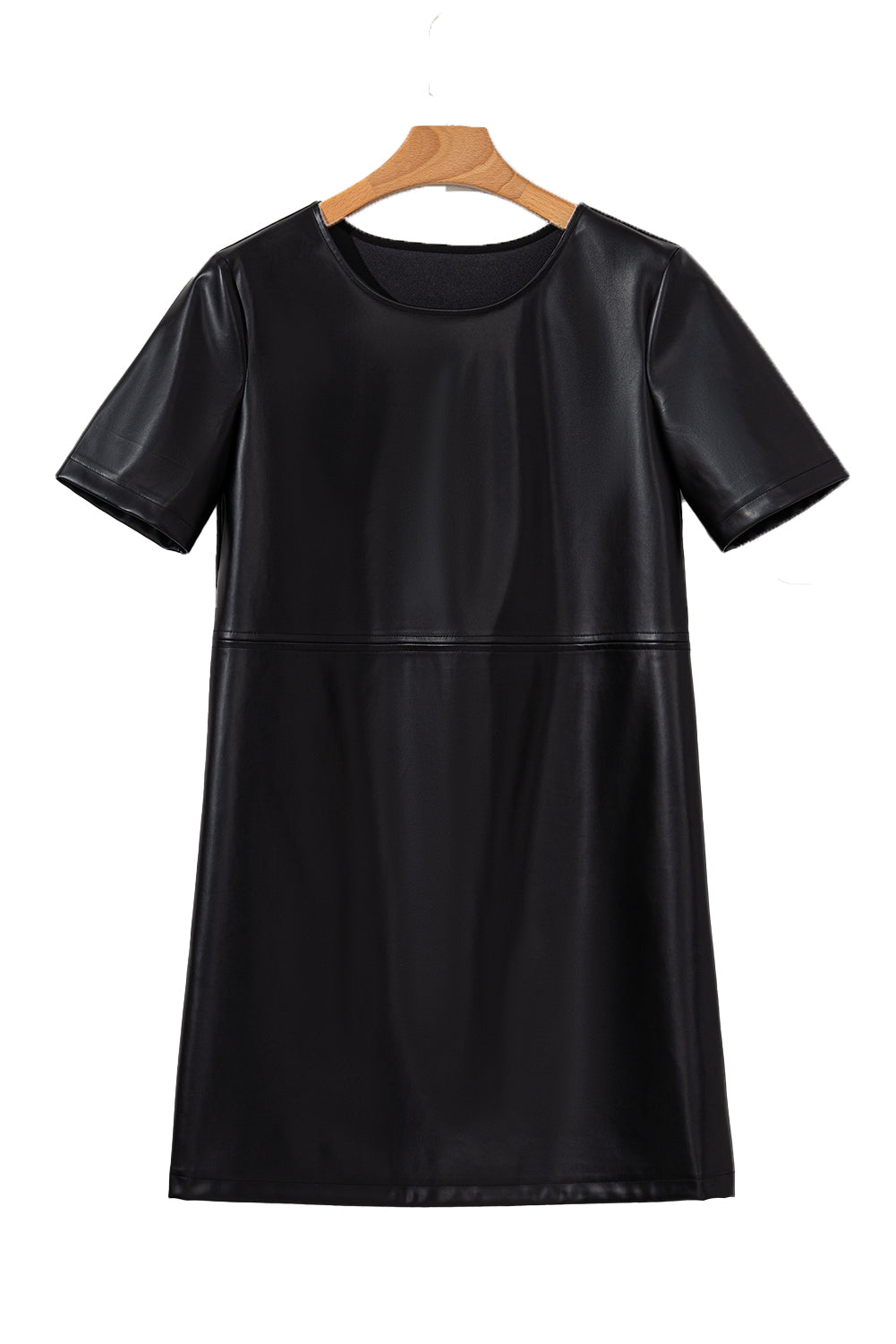 Black Solid Color Faux Leather Short Sleeve Mini Dress - Short Dresses