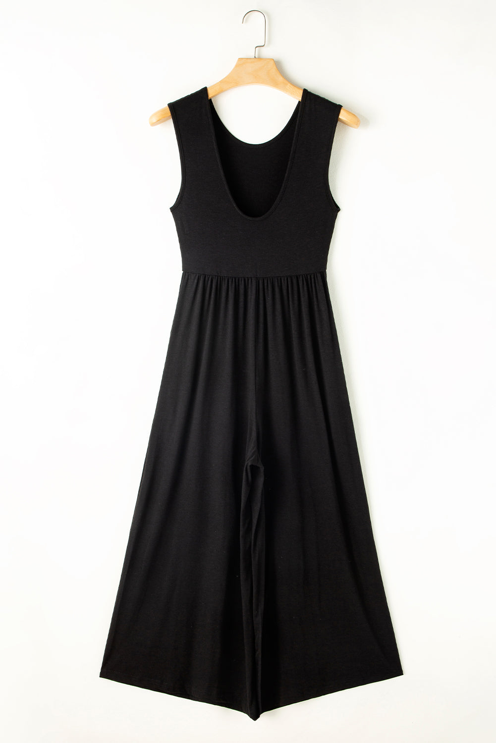 Black Solid Color Open Back Sleeveless Wide Leg Jumpsuit - MAD RUFFI