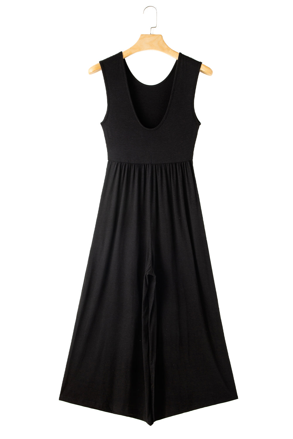 Black Solid Color Open Back Sleeveless Wide Leg Jumpsuit - MAD RUFFI