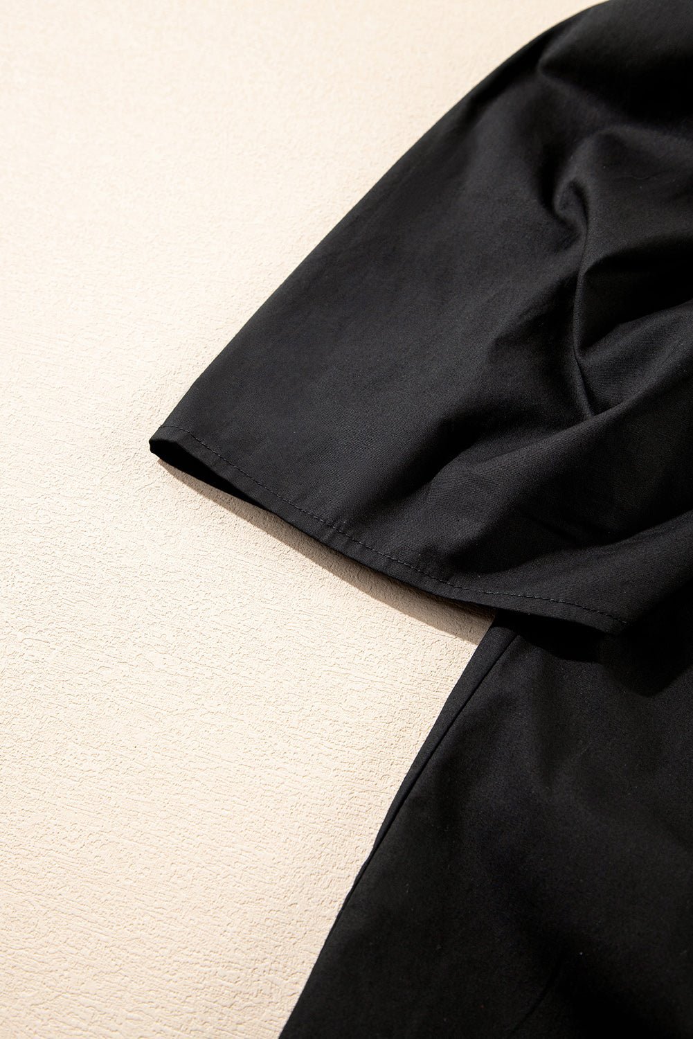 Black Solid Color Puff Sleeve Stylish Collared Shirt - MAD RUFFI