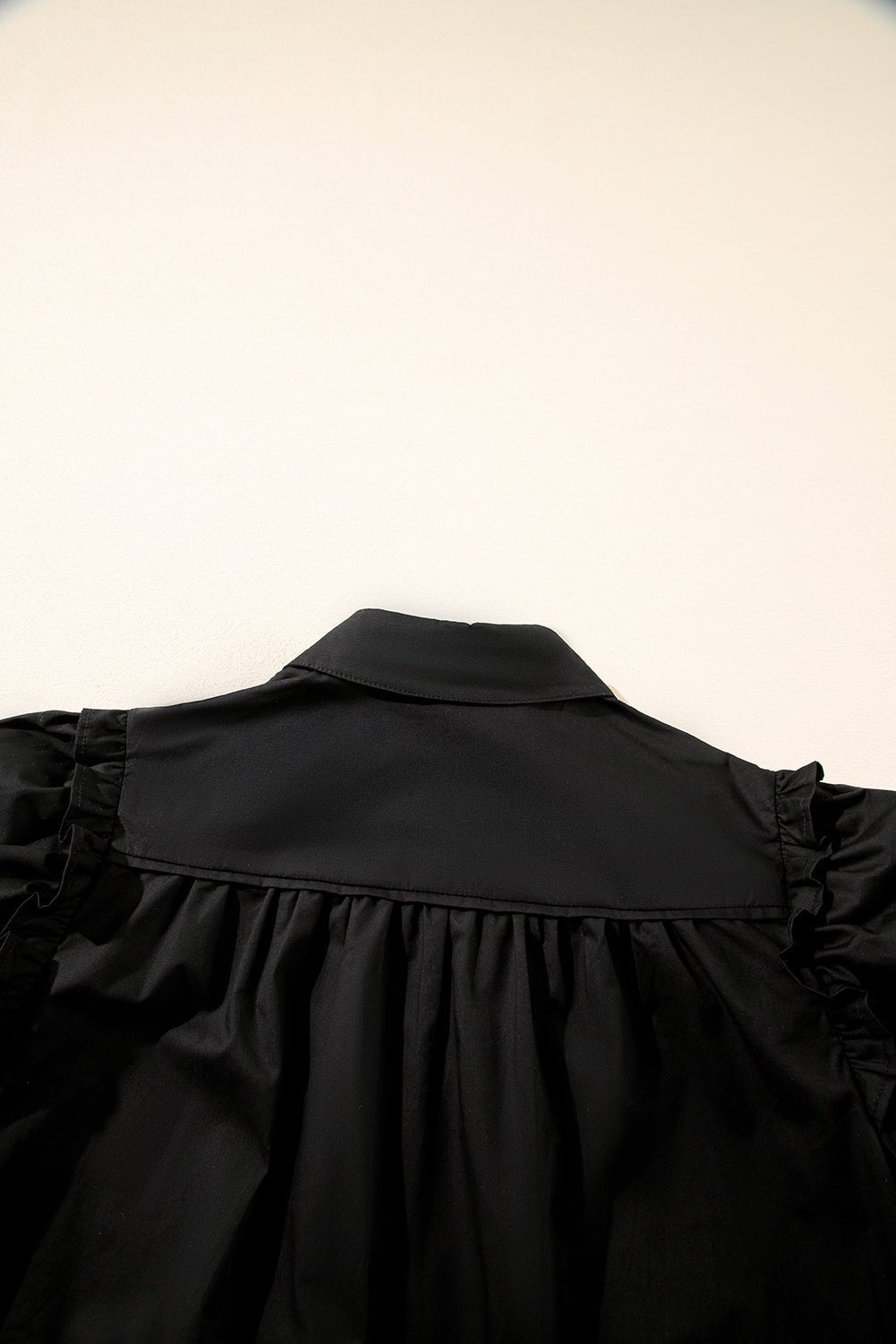 Black Solid Color Puff Sleeve Stylish Collared Shirt - MAD RUFFI
