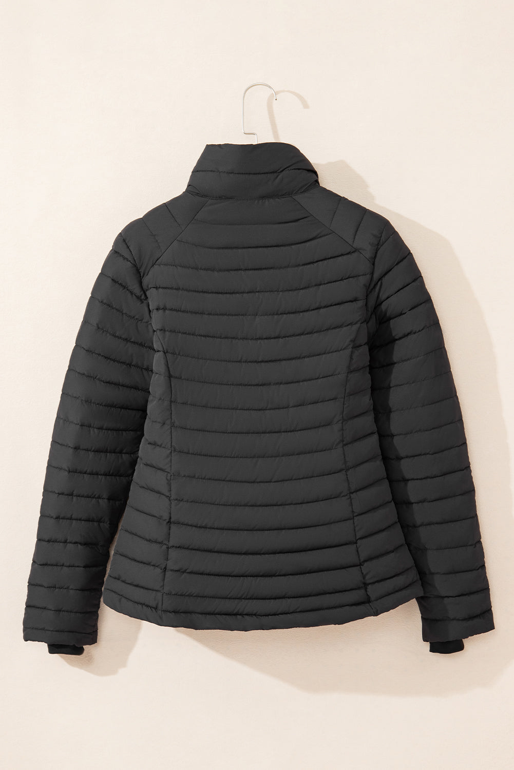 Black Solid Color Quilted Zip-up Puffer Jacket - MAD RUFFI