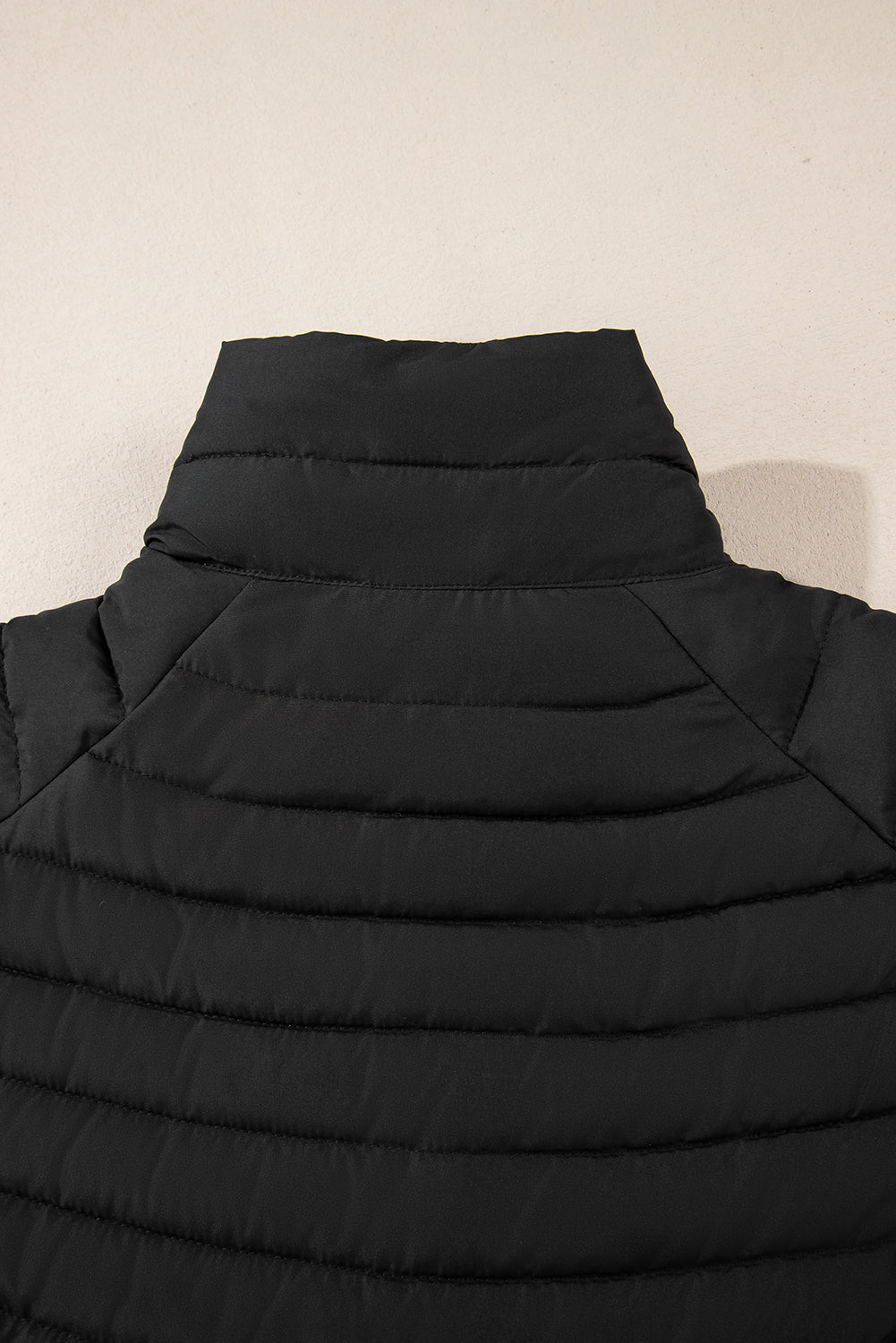 Black Solid Color Quilted Zip-up Puffer Jacket - MAD RUFFI