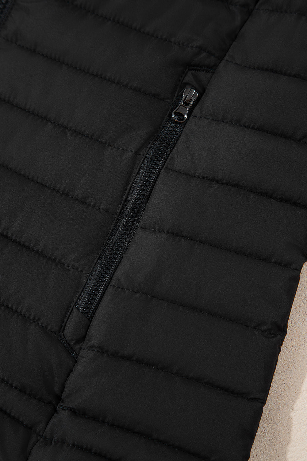 Black Solid Color Quilted Zip-up Puffer Jacket - MAD RUFFI