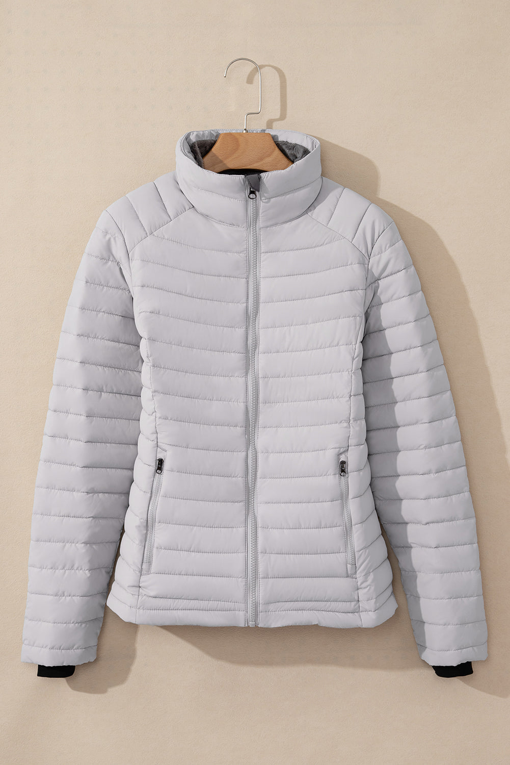 Black Solid Color Quilted Zip-up Puffer Jacket - MAD RUFFI