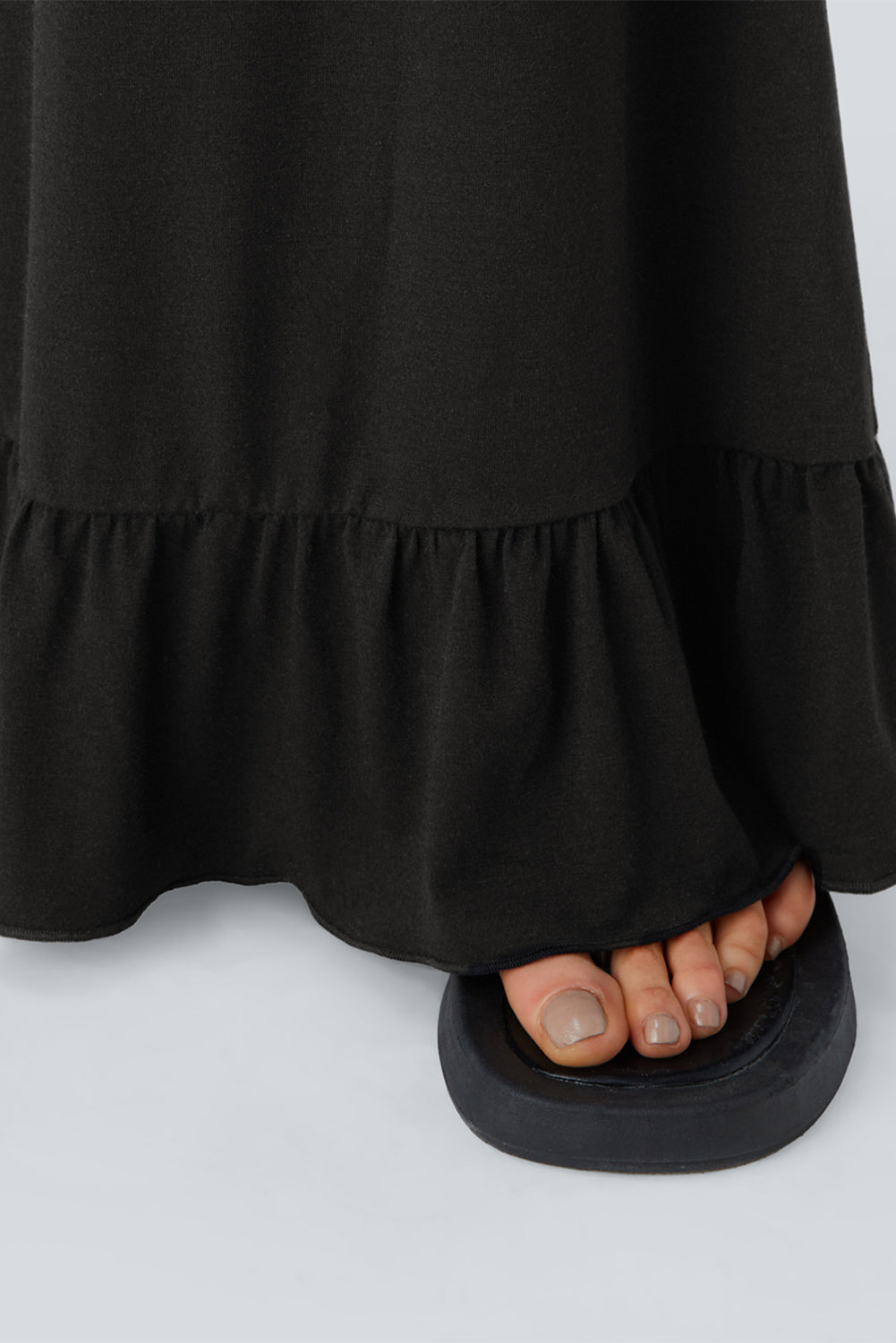 Black Solid Color Ruffle Hem Wide Leg Pants - MAD RUFFI