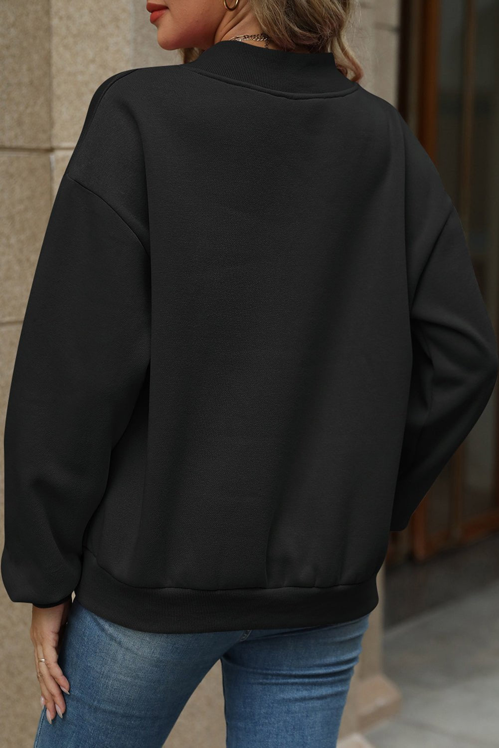 Black Solid Colour V - Neck Loose Fit Sweatshirt - MAD RUFFI