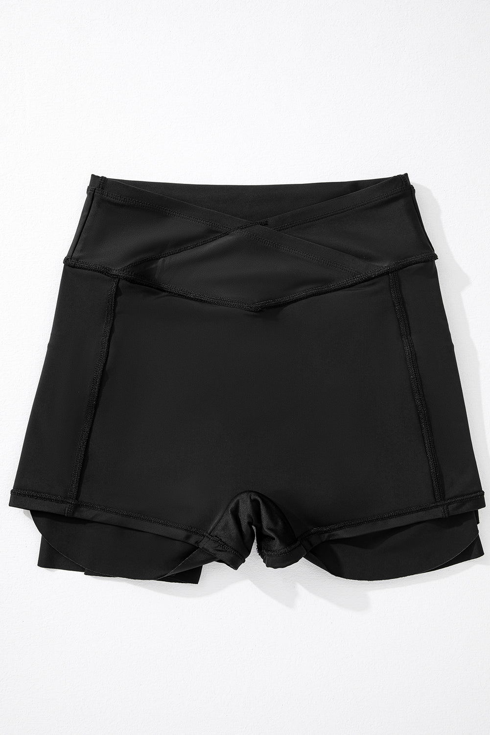 Black Solid Pocketed Cross Criss High Waist Skort - MAD RUFFI