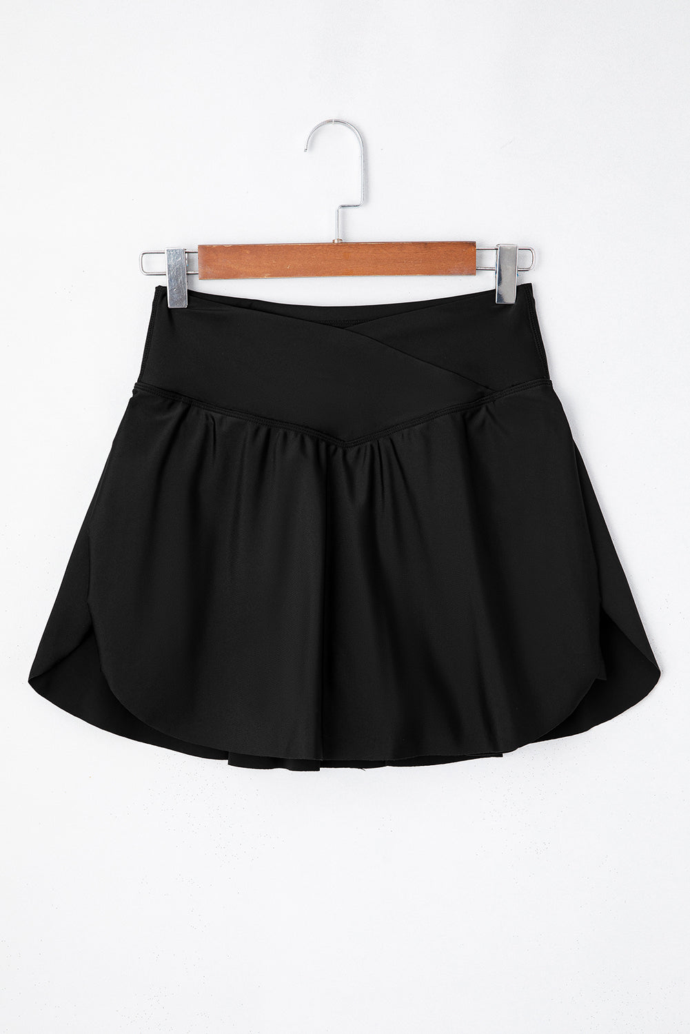 Black Solid Pocketed Cross Criss High Waist Skort - MAD RUFFI