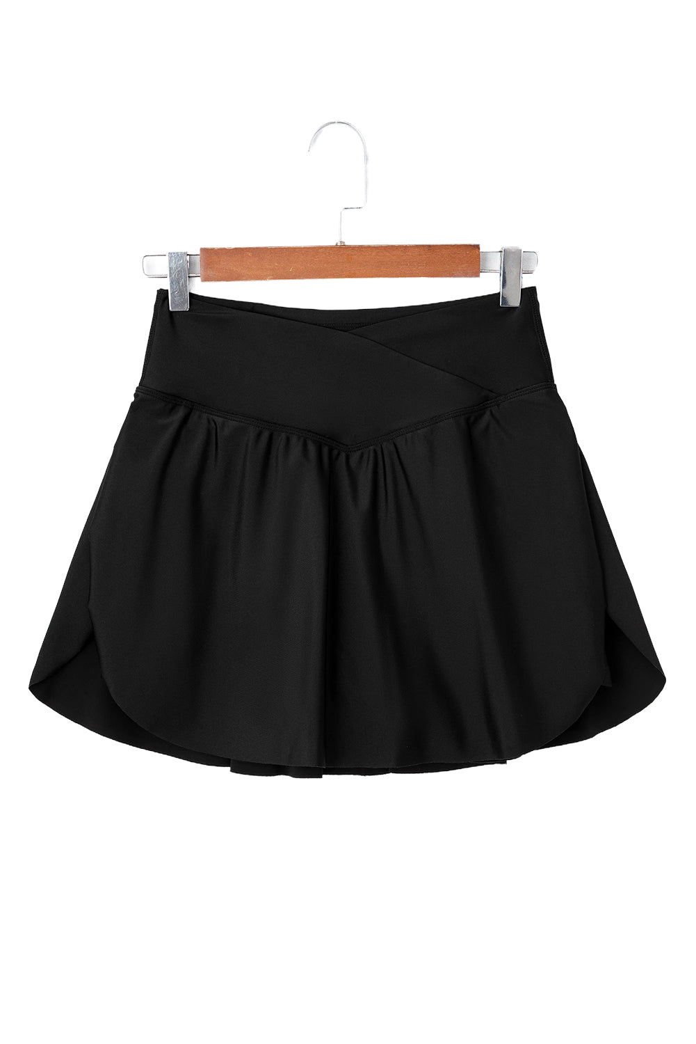 Black Solid Pocketed Cross Criss High Waist Skort - MAD RUFFI