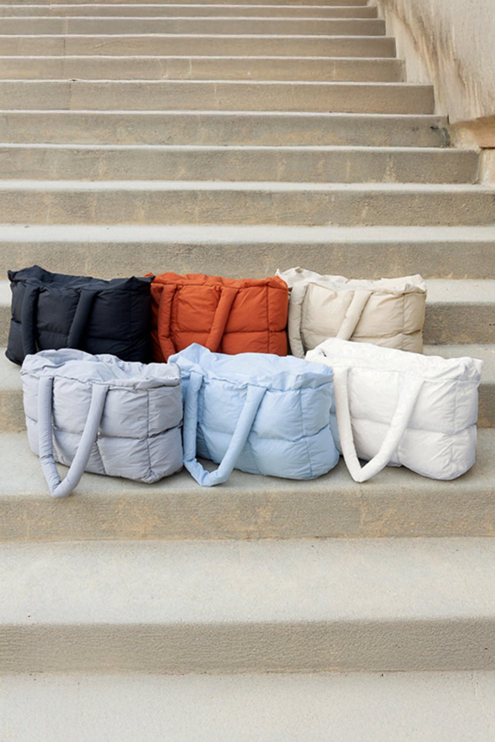 Black Solid Quilted Puffy Zipped Large Tote Bag - MAD RUFFI