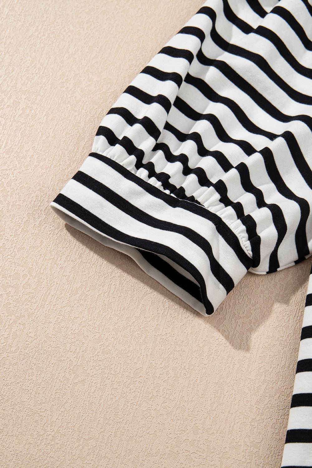 Black Stripe Collared Puff Sleeve Pocketed Mini Dress - MAD RUFFI