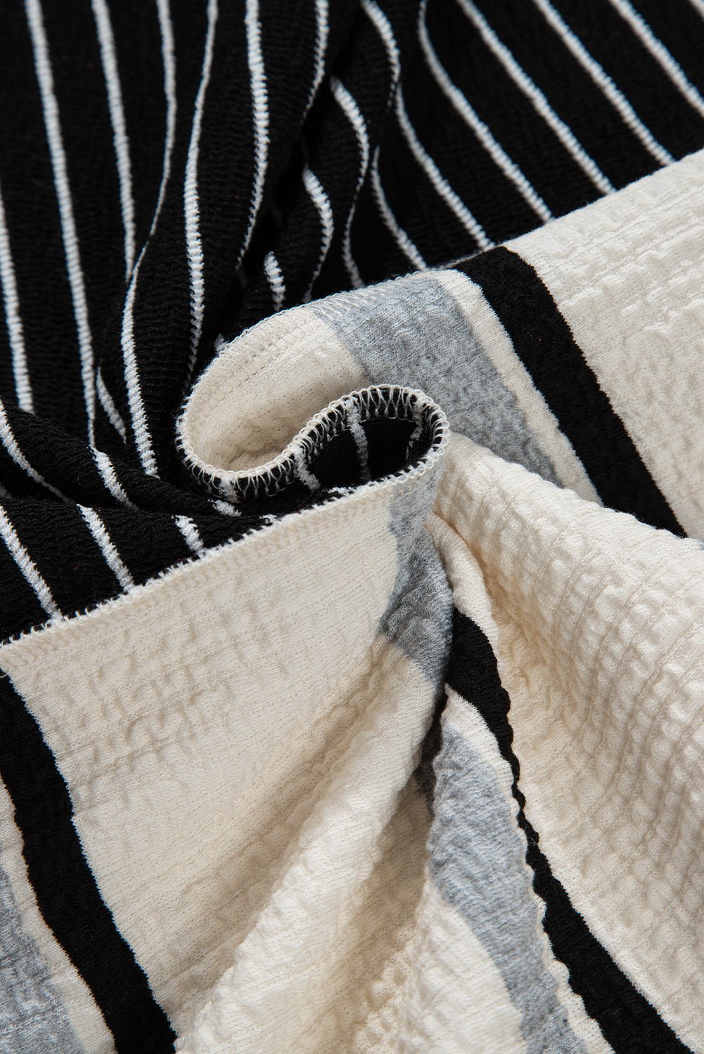 Black Stripe Colorblock Long Sleeve Collar Half Buttons Mini Dress - MAD RUFFI