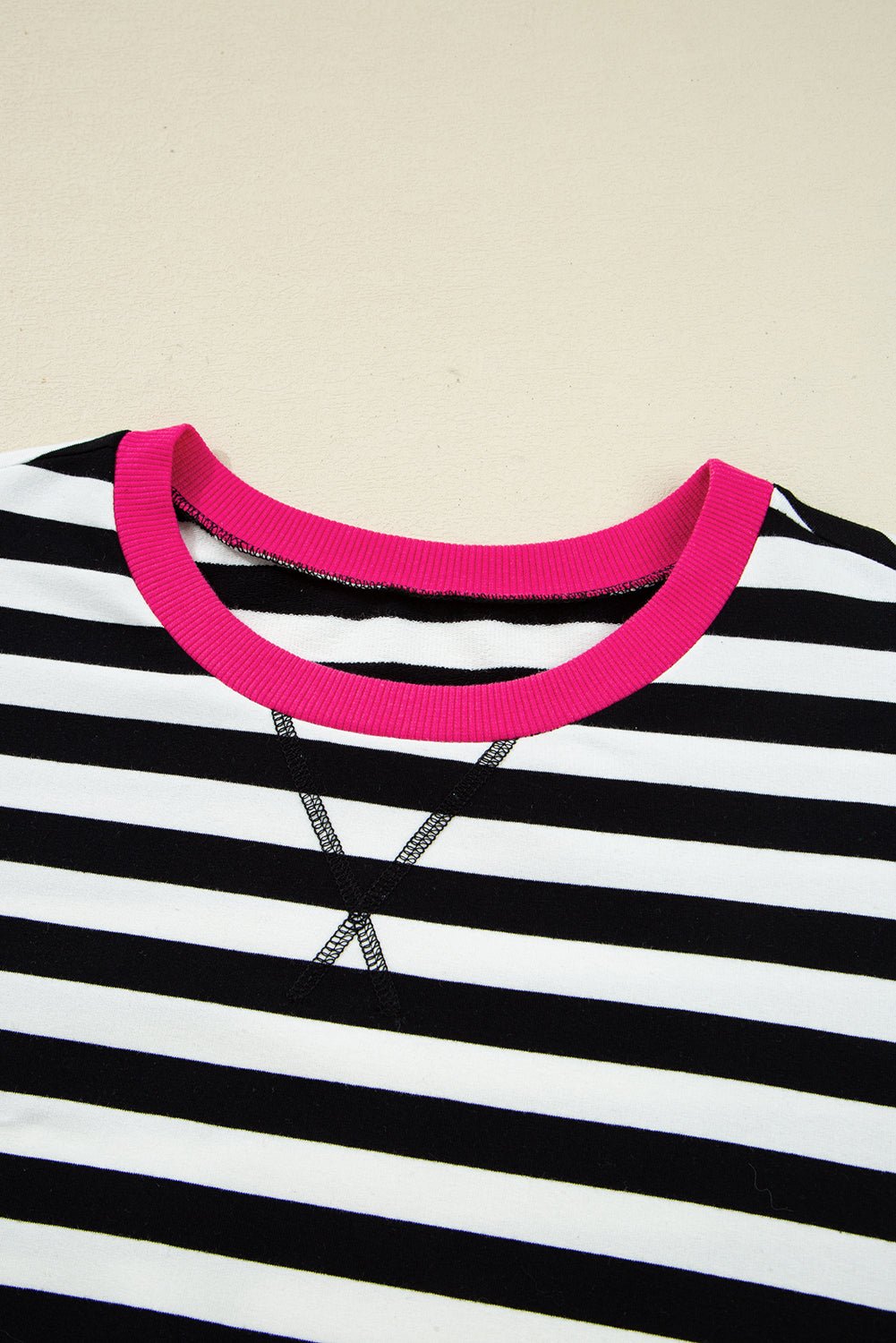 Black Stripe Contrast Edge Pullover and Shorts Plus Size Set - MAD RUFFI