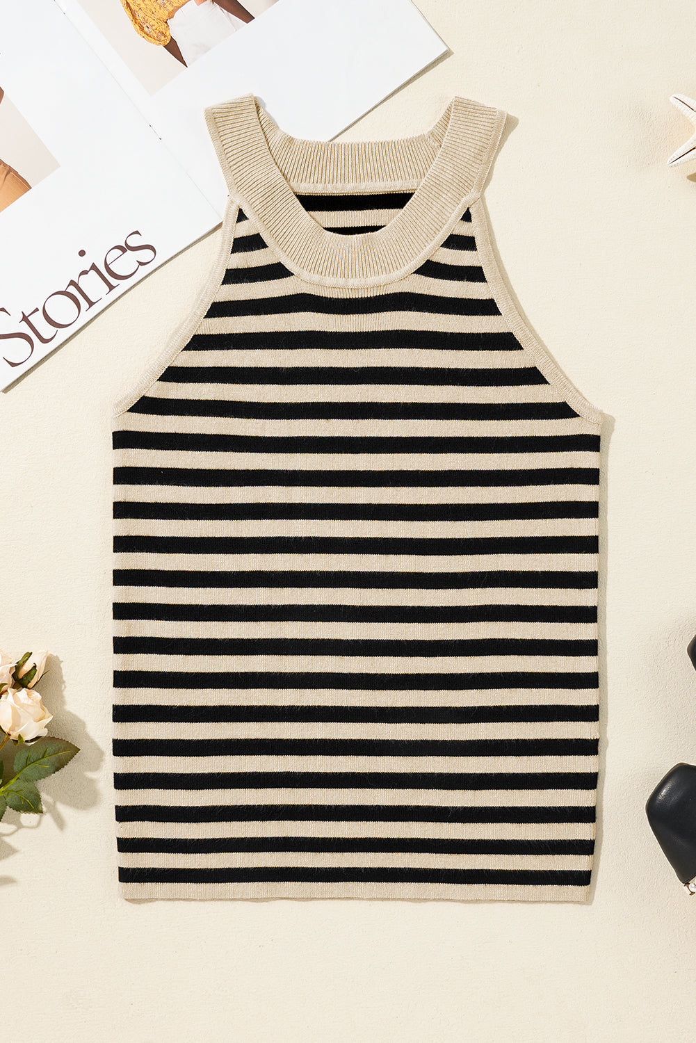 Black Stripe Crew Neck Slim Fit Sweater Vest - MAD RUFFI