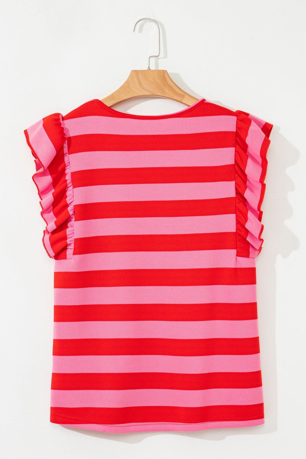 Black Stripe Flutter Sleeve Round Neck T Shirt - MAD RUFFI