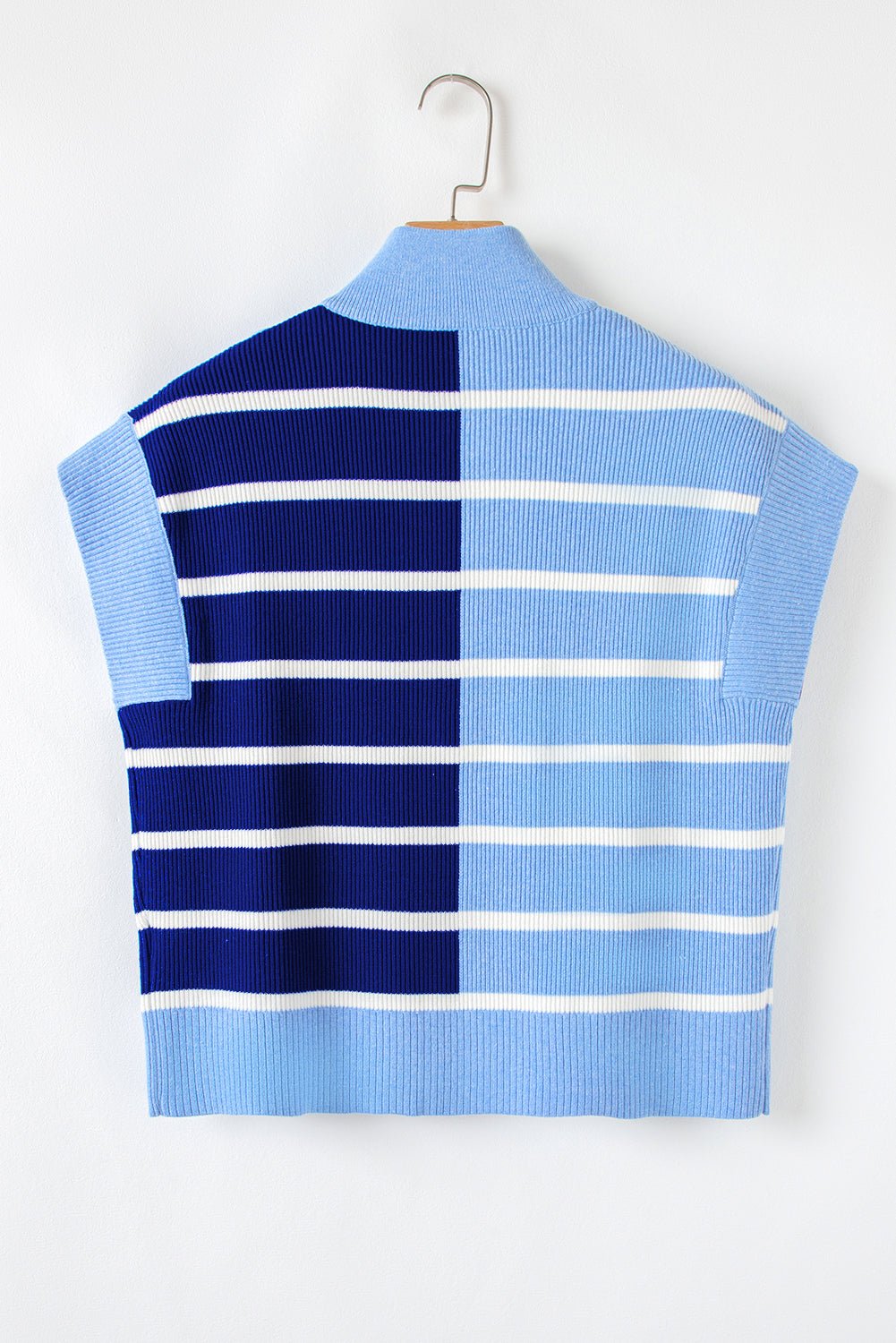 Black Stripe Quarter Zip Collar Knit Vest - MAD RUFFI