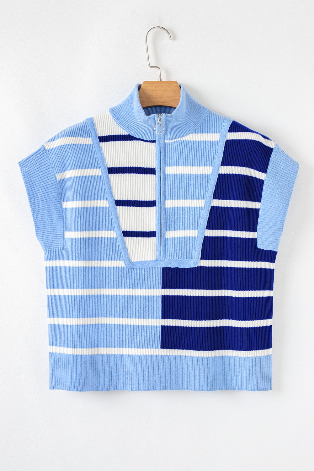 Black Stripe Quarter Zip Collar Knit Vest - MAD RUFFI