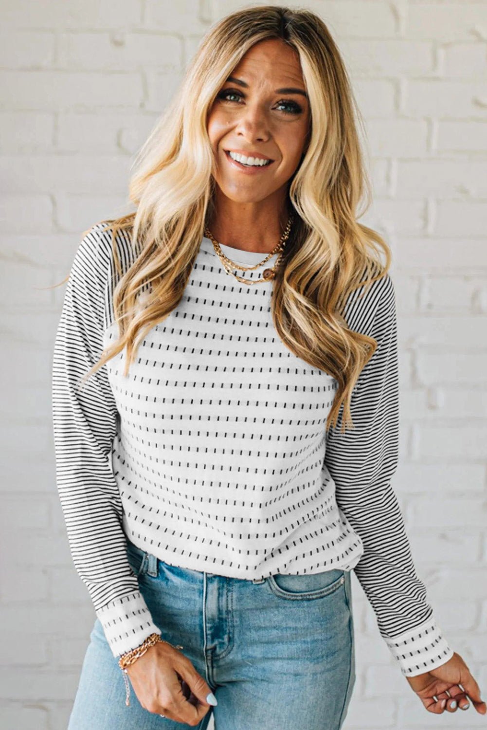 Black Stripe Raglan Patchwork Long Sleeve Tee - MAD RUFFI