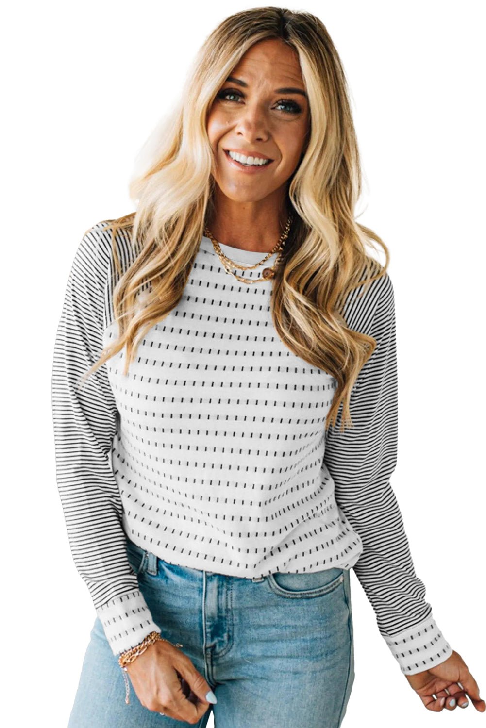 Black Stripe Raglan Patchwork Long Sleeve Tee - MAD RUFFI