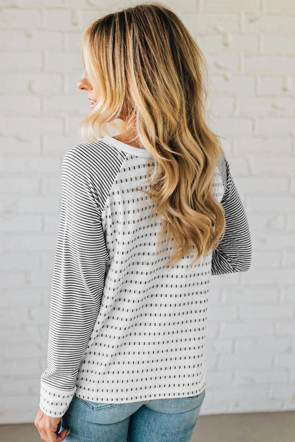 Black Stripe Raglan Patchwork Long Sleeve Tee - MAD RUFFI