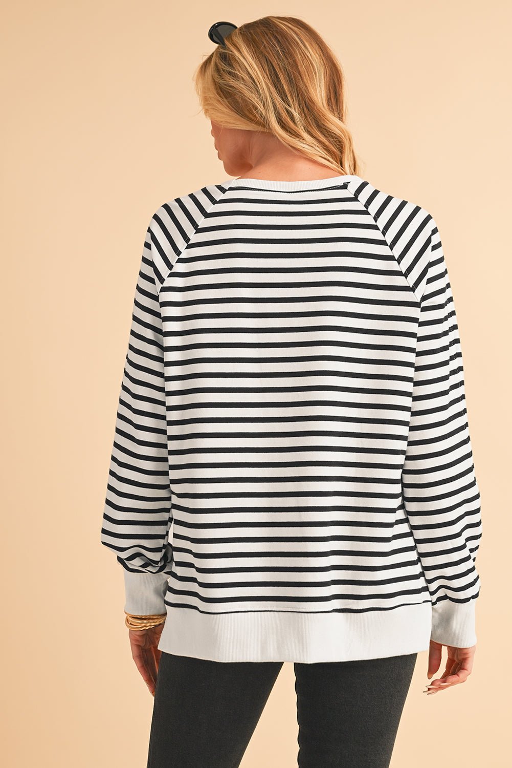 Black Stripe Raglan Sleeve Loose Split Sweatshirt - MAD RUFFI