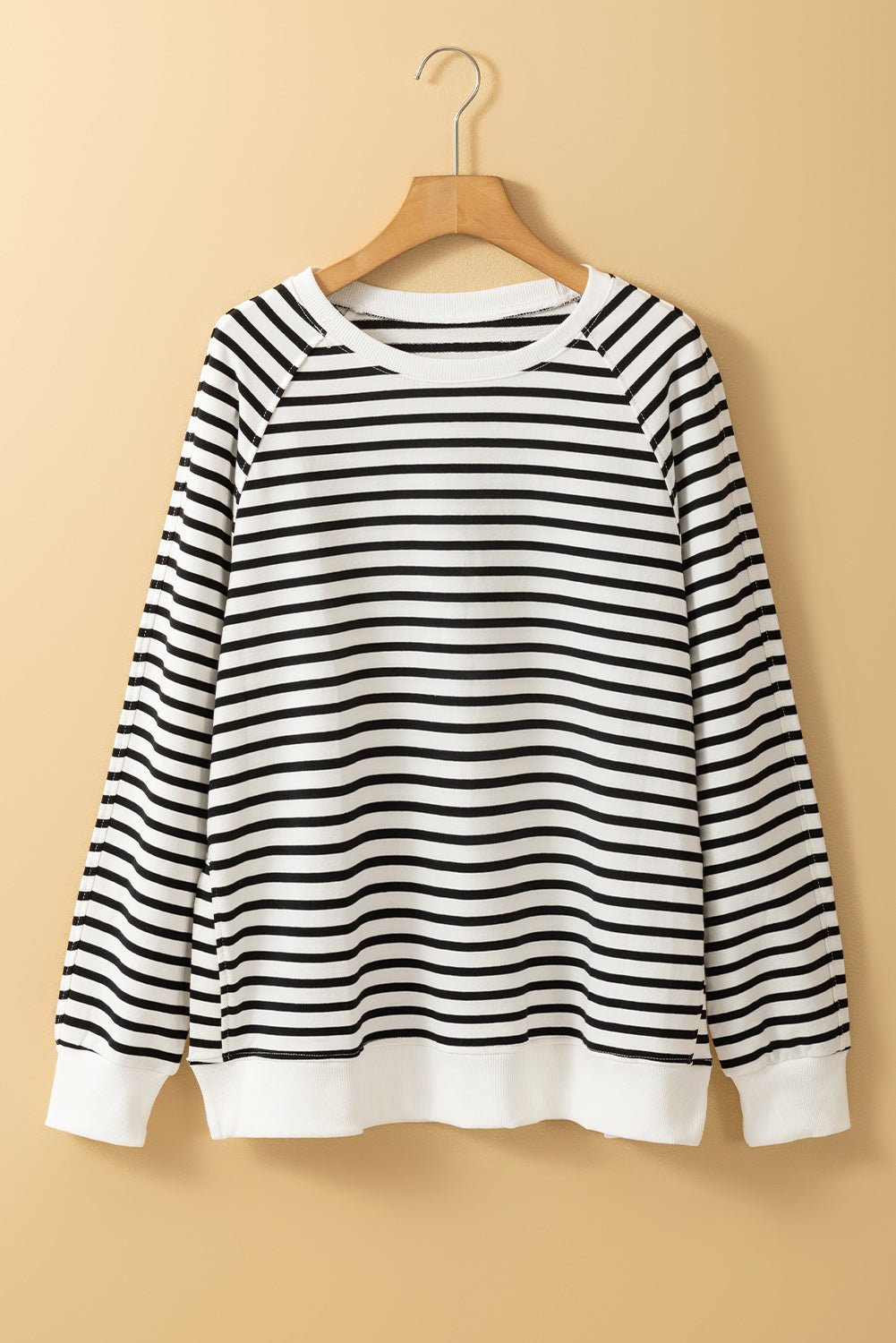 Black Stripe Raglan Sleeve Loose Split Sweatshirt - MAD RUFFI
