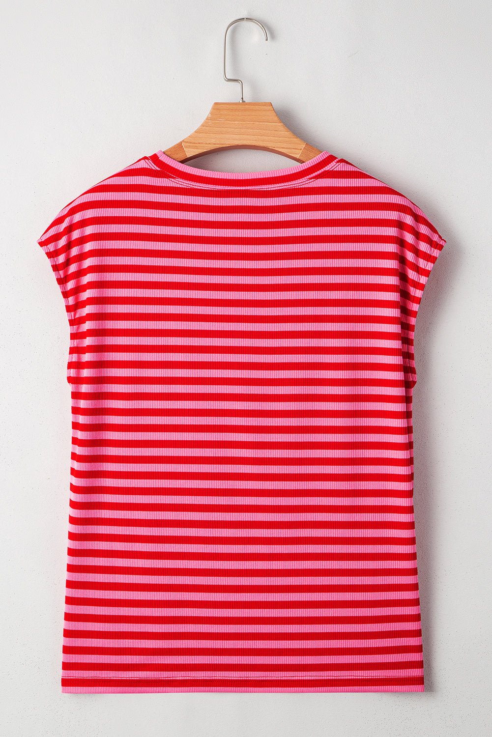 Black Stripe Ribbed Cap Sleeve Round Neck T Shirt - MAD RUFFI