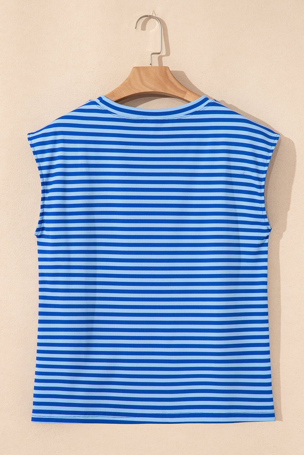 Black Stripe Ribbed Cap Sleeve Round Neck T Shirt - MAD RUFFI
