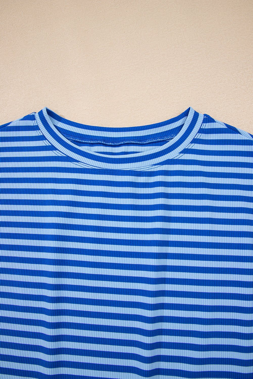 Black Stripe Ribbed Cap Sleeve Round Neck T Shirt - MAD RUFFI