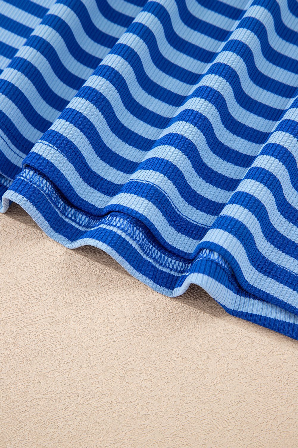 Black Stripe Ribbed Cap Sleeve Round Neck T Shirt - MAD RUFFI