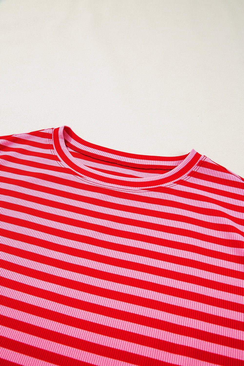 Black Stripe Ribbed Cap Sleeve Round Neck T Shirt - MAD RUFFI