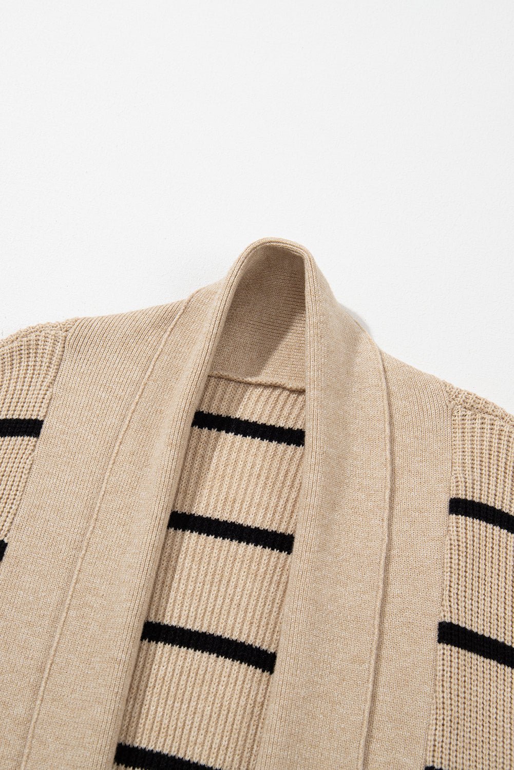 Black Stripe Side Pockets Open Front Cardigan - MAD RUFFI