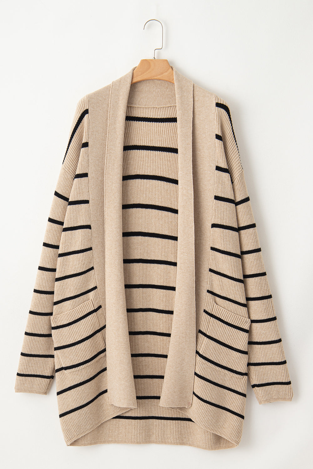 Black Stripe Side Pockets Open Front Cardigan - MAD RUFFI