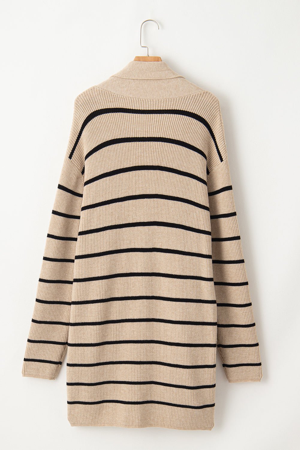 Black Stripe Side Pockets Open Front Cardigan - MAD RUFFI