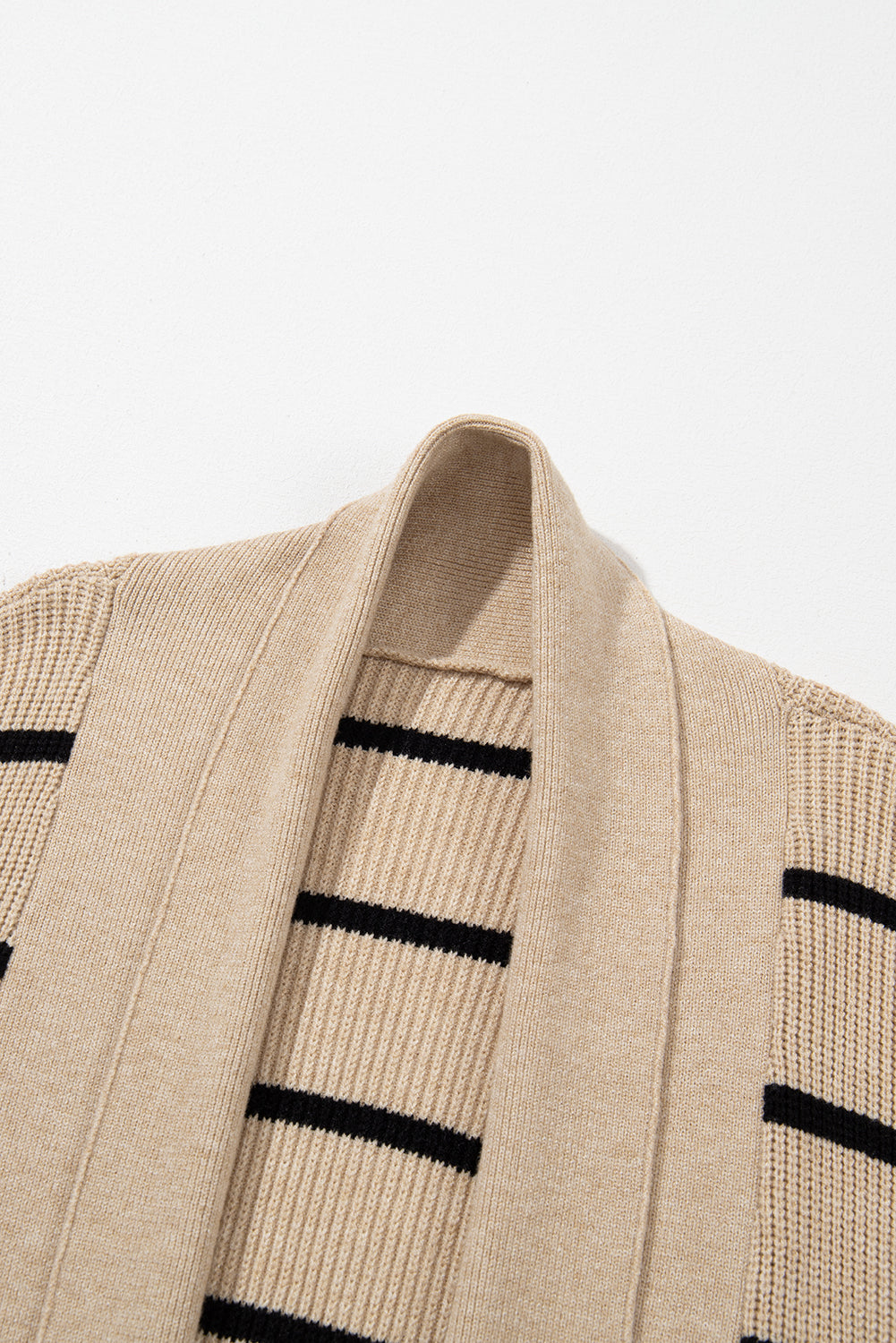 Black Stripe Side Pockets Open Front Cardigan - MAD RUFFI