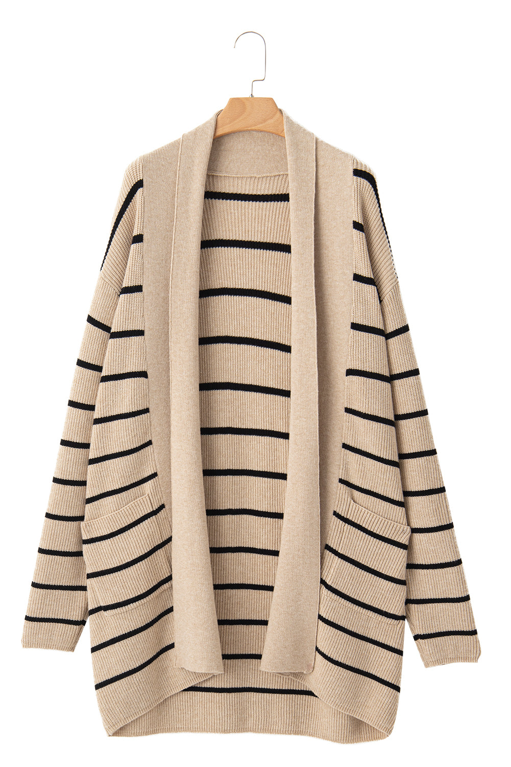 Black Stripe Side Pockets Open Front Cardigan - MAD RUFFI