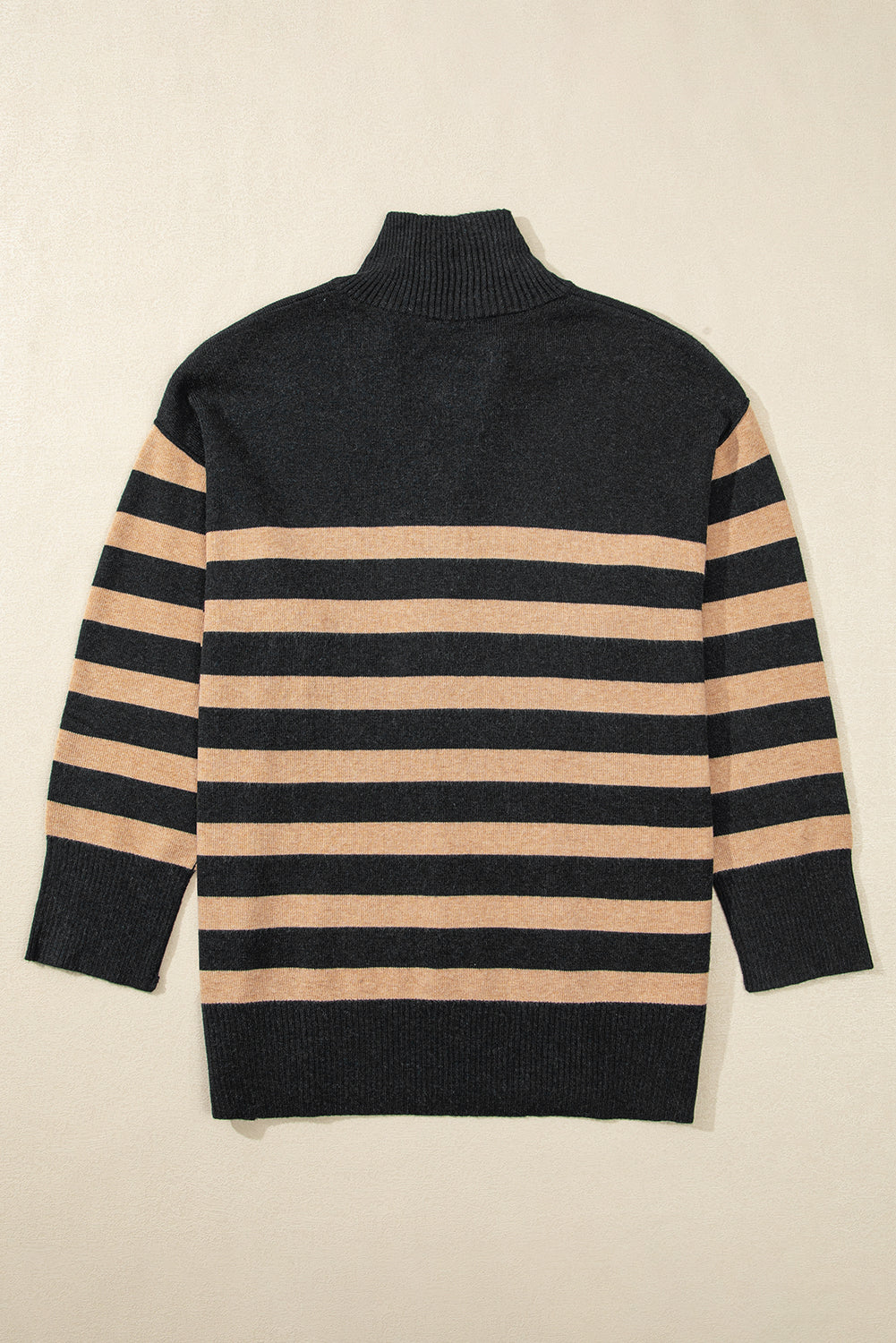 Black Striped Collared Quarter Zip Oversized Sweater - MAD RUFFI