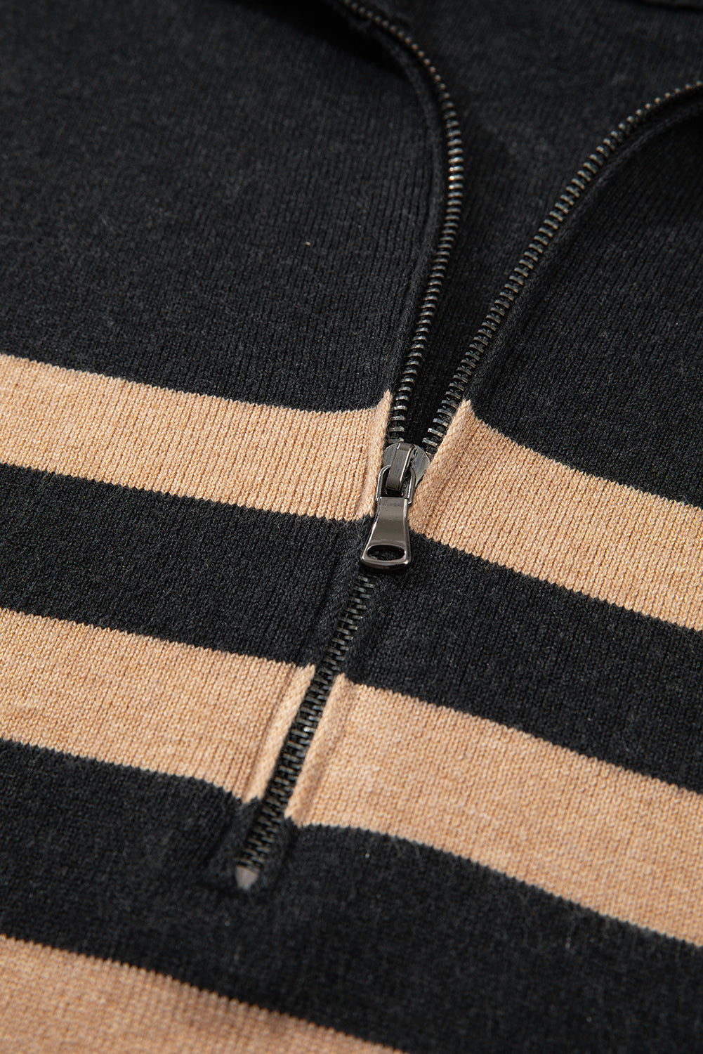 Black Striped Collared Quarter Zip Oversized Sweater - MAD RUFFI