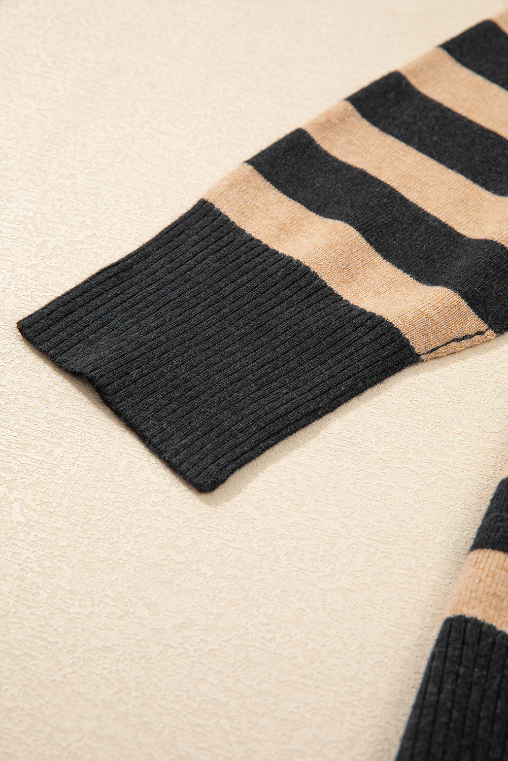 Black Striped Collared Quarter Zip Oversized Sweater - MAD RUFFI