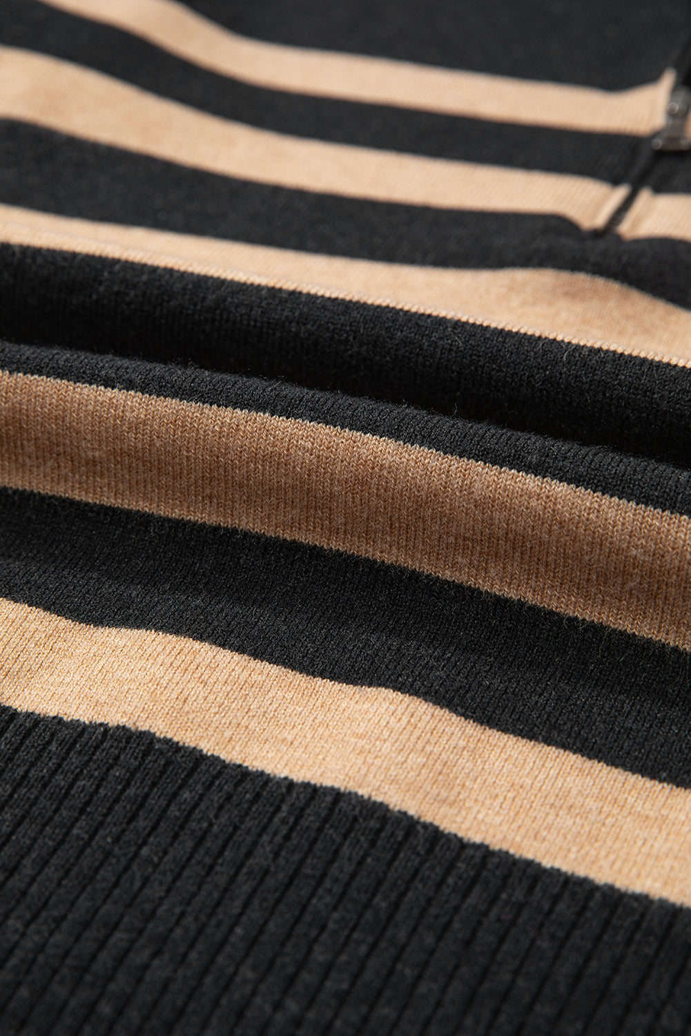 Black Striped Collared Quarter Zip Oversized Sweater - MAD RUFFI